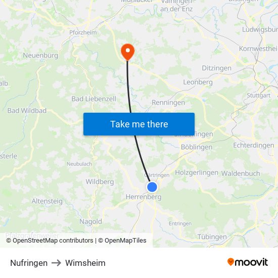 Nufringen to Wimsheim map