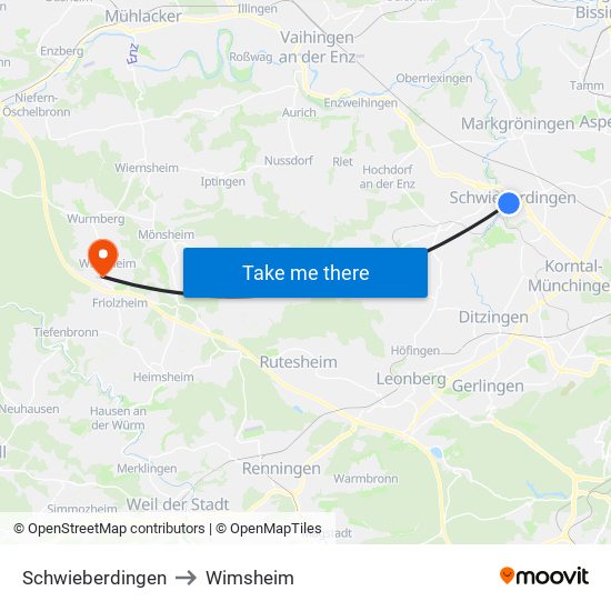 Schwieberdingen to Wimsheim map