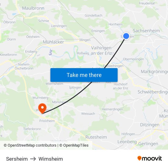 Sersheim to Wimsheim map