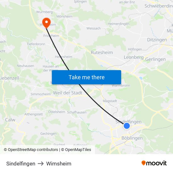 Sindelfingen to Wimsheim map