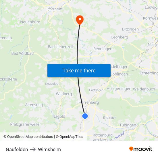 Gäufelden to Wimsheim map