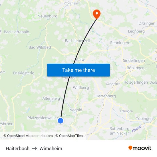 Haiterbach to Wimsheim map