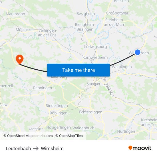 Leutenbach to Wimsheim map