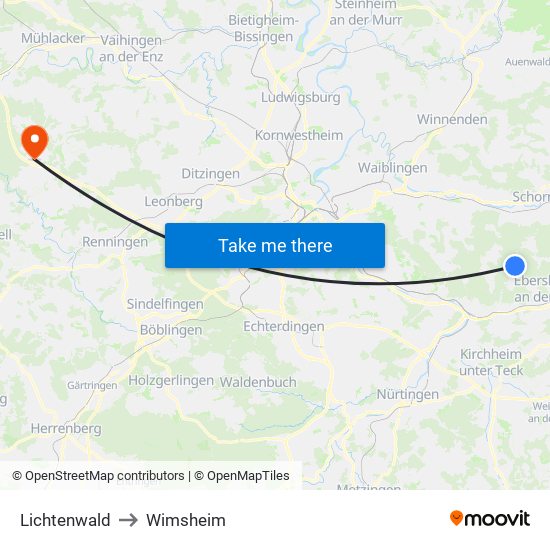 Lichtenwald to Wimsheim map