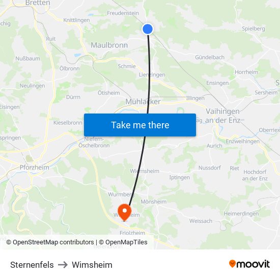 Sternenfels to Wimsheim map