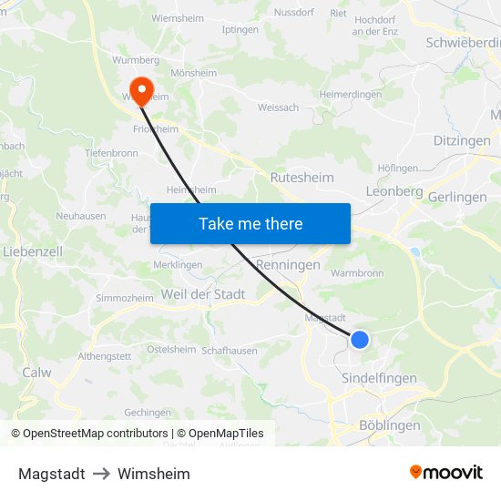 Magstadt to Wimsheim map