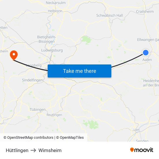 Hüttlingen to Wimsheim map