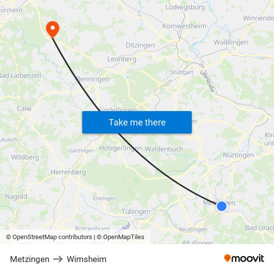 Metzingen to Wimsheim map