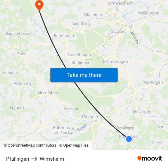 Pfullingen to Wimsheim map