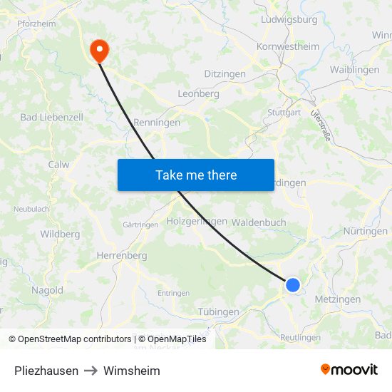 Pliezhausen to Wimsheim map