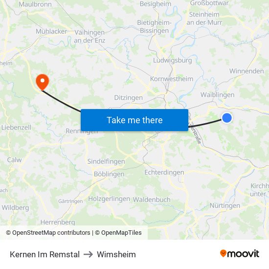 Kernen Im Remstal to Wimsheim map