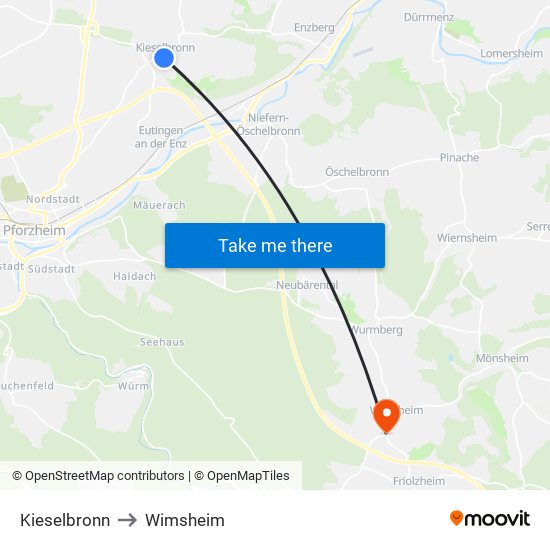 Kieselbronn to Wimsheim map