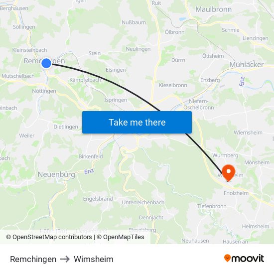 Remchingen to Wimsheim map