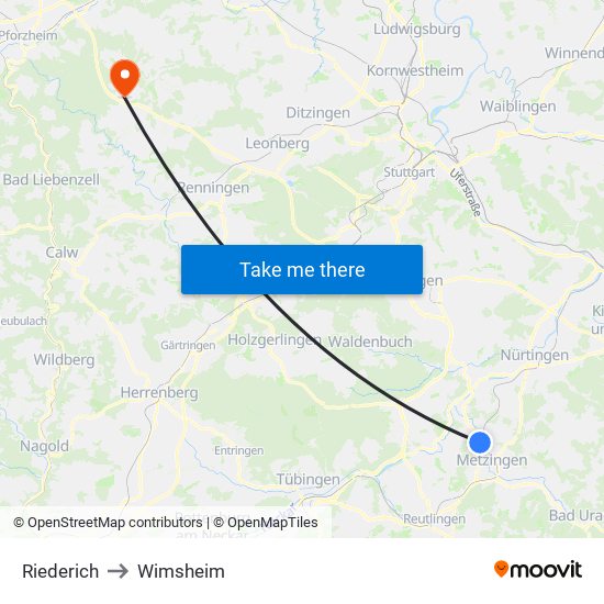 Riederich to Wimsheim map