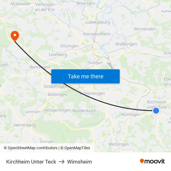 Kirchheim Unter Teck to Wimsheim map
