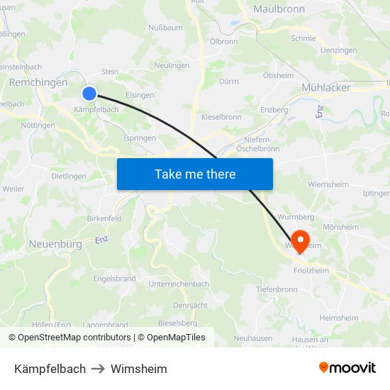 Kämpfelbach to Wimsheim map