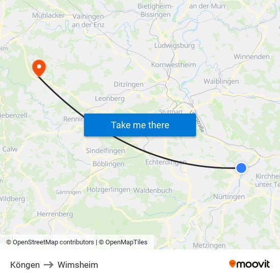 Köngen to Wimsheim map