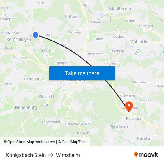 Königsbach-Stein to Wimsheim map