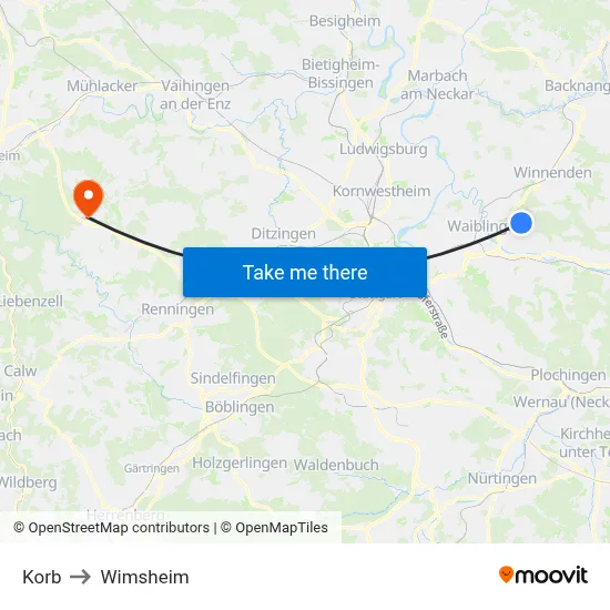 Korb to Wimsheim map