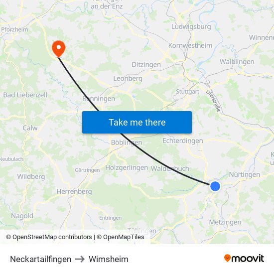 Neckartailfingen to Wimsheim map