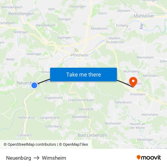 Neuenbürg to Wimsheim map