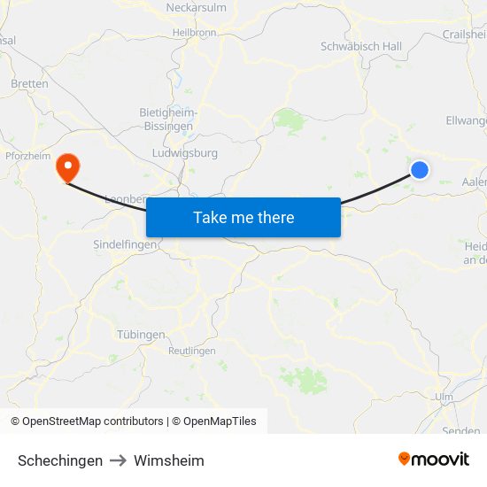 Schechingen to Wimsheim map