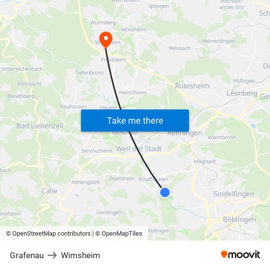 Grafenau to Wimsheim map