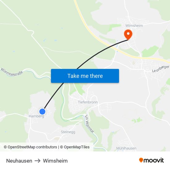 Neuhausen to Wimsheim map