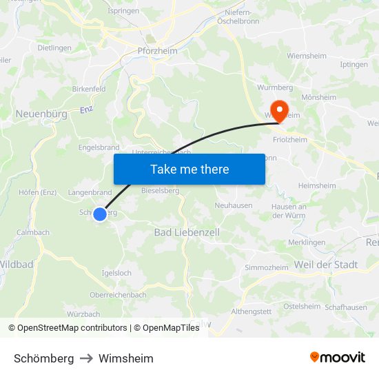 Schömberg to Wimsheim map