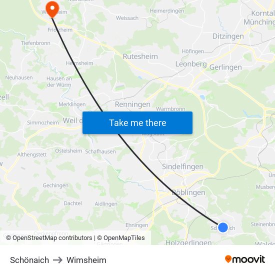 Schönaich to Wimsheim map