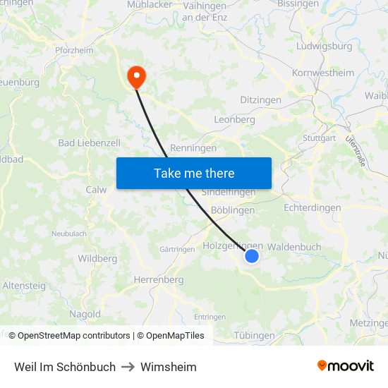 Weil Im Schönbuch to Wimsheim map