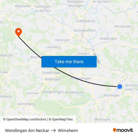Wendlingen Am Neckar to Wimsheim map