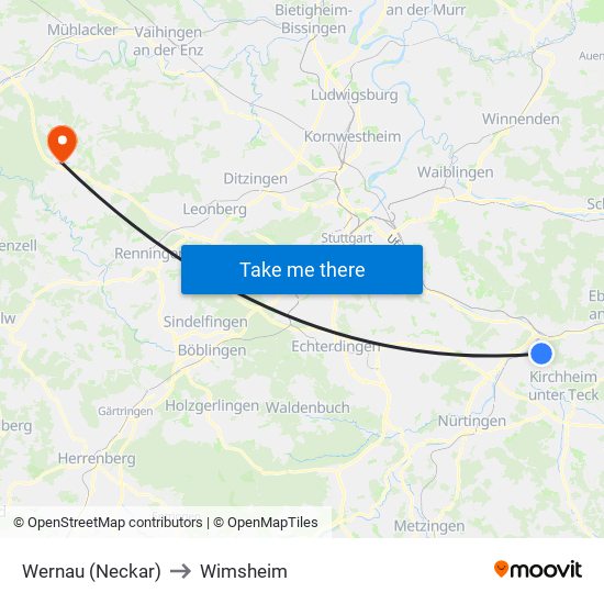 Wernau (Neckar) to Wimsheim map