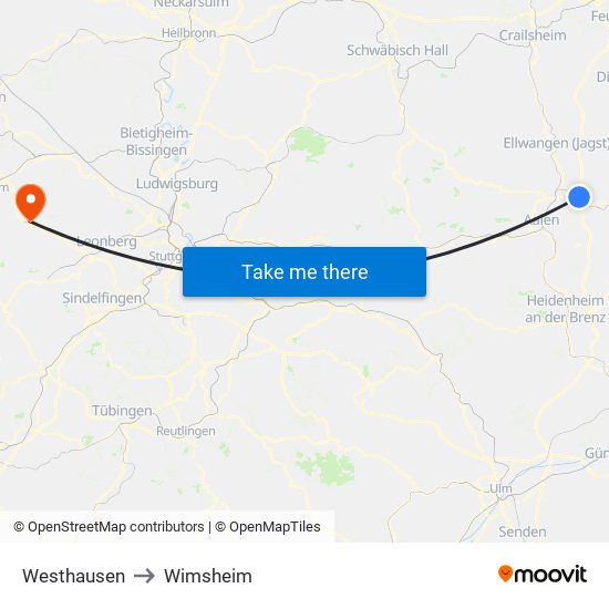 Westhausen to Wimsheim map