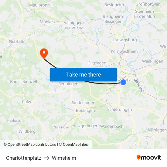 Charlottenplatz to Wimsheim map