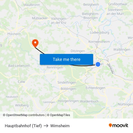 Hauptbahnhof (Tief) to Wimsheim map