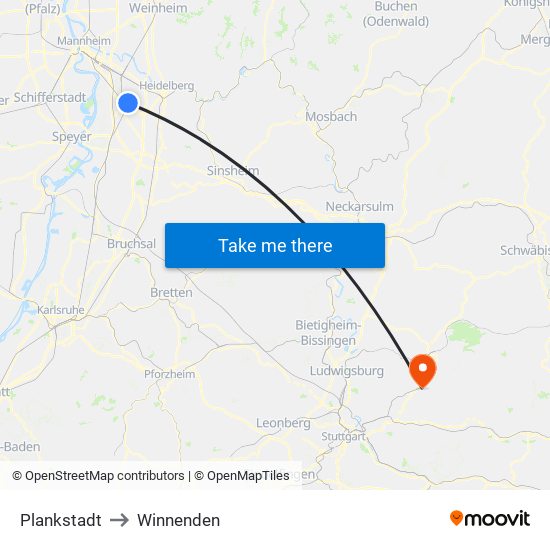 Plankstadt to Winnenden map