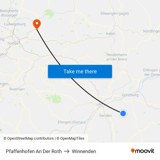 Pfaffenhofen An Der Roth to Winnenden map