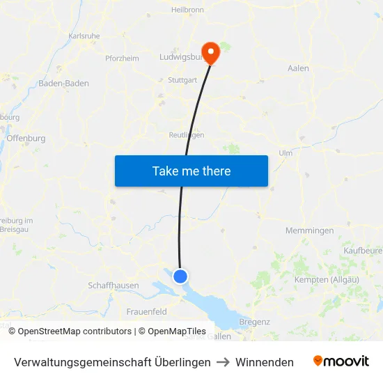 Verwaltungsgemeinschaft Überlingen to Winnenden map