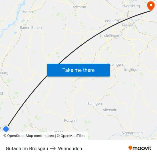 Gutach Im Breisgau to Winnenden map