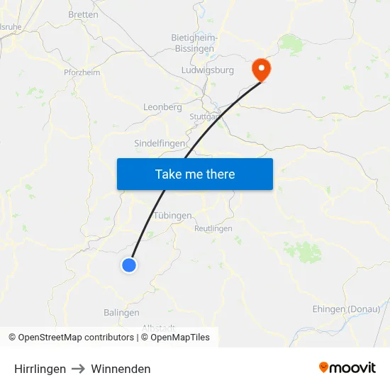 Hirrlingen to Winnenden map