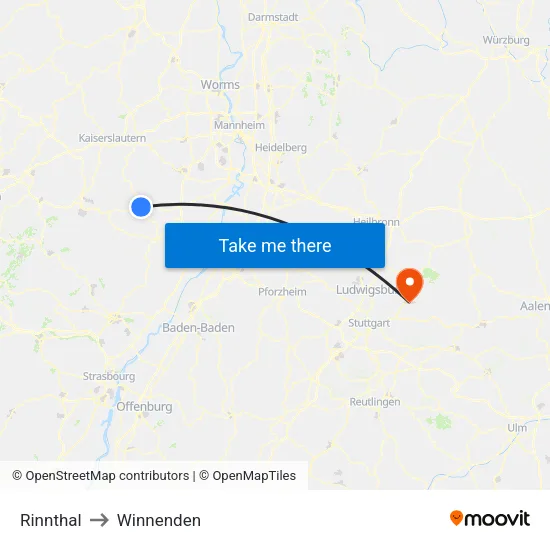 Rinnthal to Winnenden map