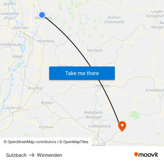 Sulzbach to Winnenden map