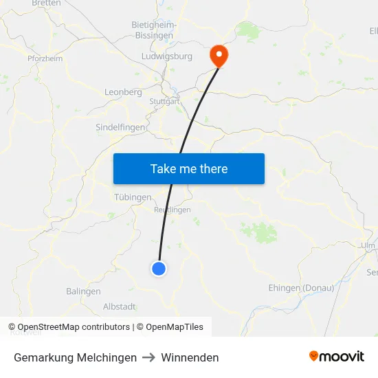 Gemarkung Melchingen to Winnenden map