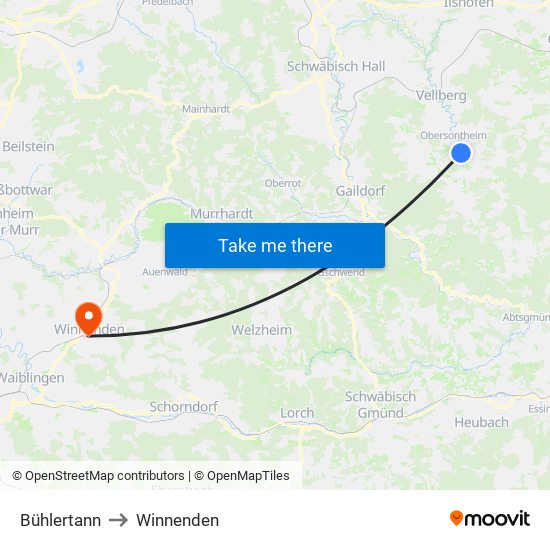 Bühlertann to Winnenden map