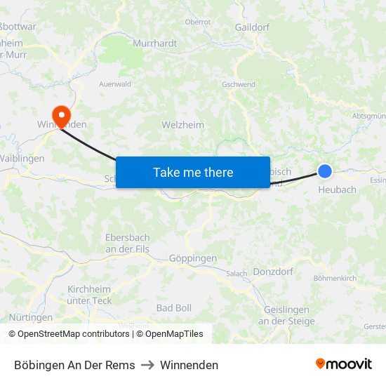 Böbingen An Der Rems to Winnenden map