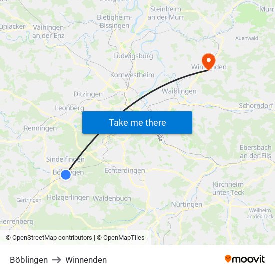 Böblingen to Winnenden map