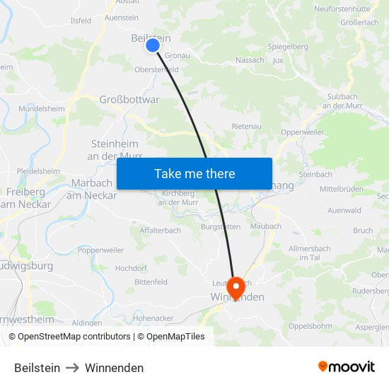 Beilstein to Winnenden map