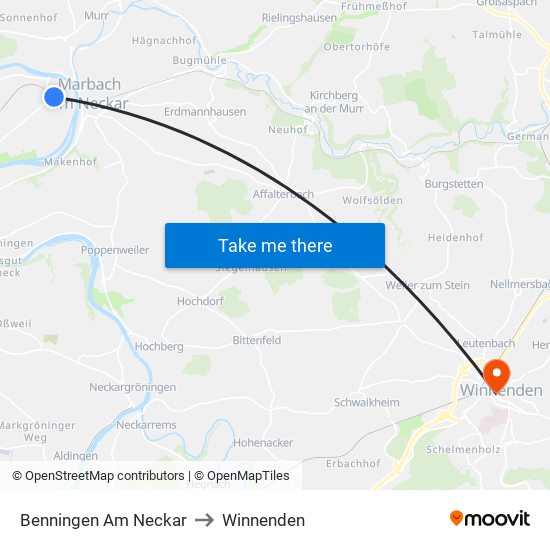 Benningen Am Neckar to Winnenden map