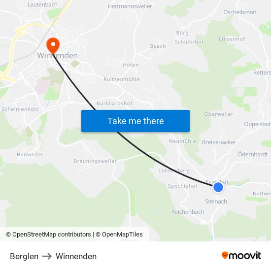 Berglen to Winnenden map